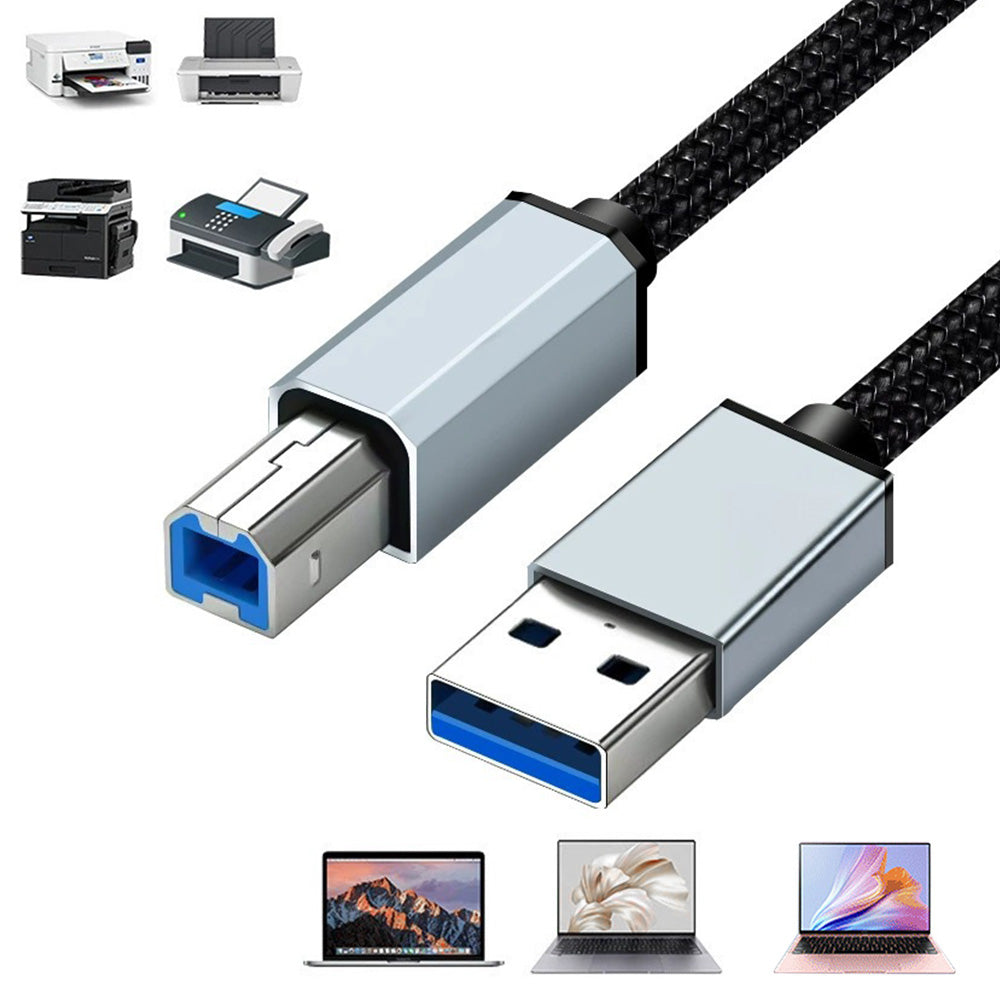 USB 2.0 Printer Cable Type C to USB 2.0 and USB to USB 2.0 1.5m Braided Cord for Scanner