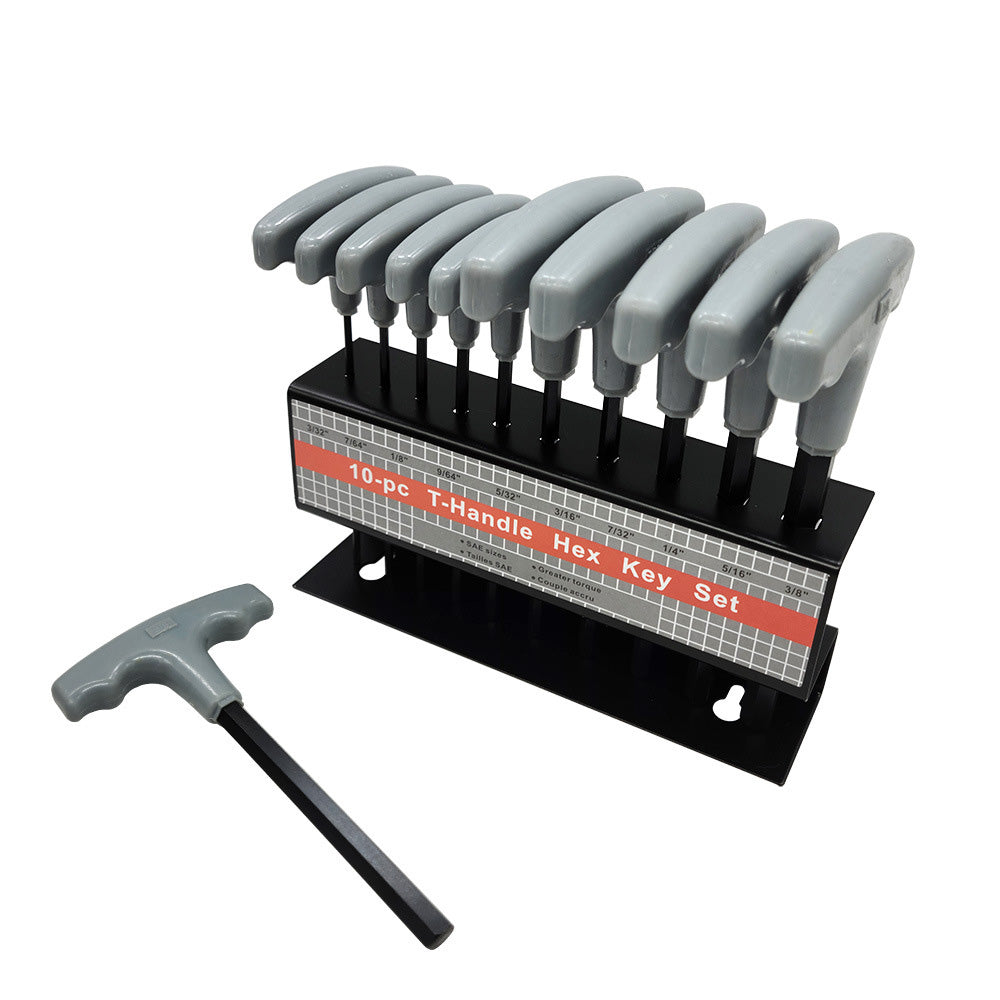 10 Piece CRV T Handle Hex Key Wrench Set with Metal Storage Stand