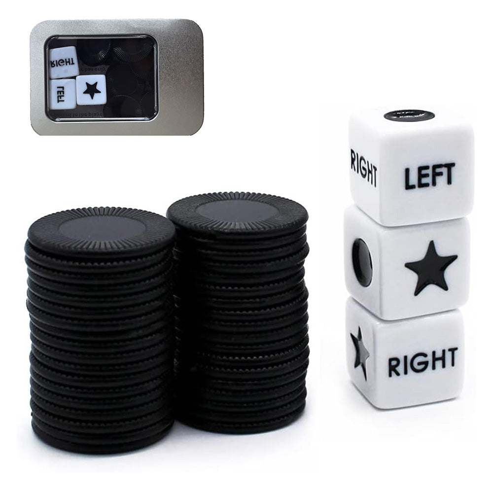 Left Right Center Dice Game Prime Set with 3 Dices 24 Chips for Party Family Fun