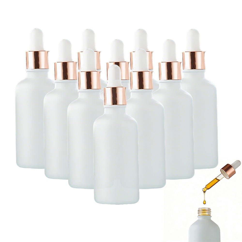 10 Pack Glass Dropper Bottles Rose Gold Caps for Essential Oils 15ml 30ml 50ml