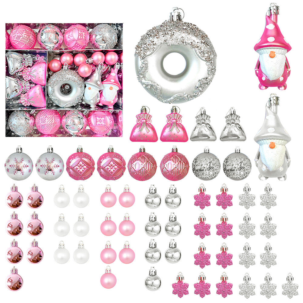 60 Piece Christmas Donut Santa Gnome Ball Hanging Ornament Set