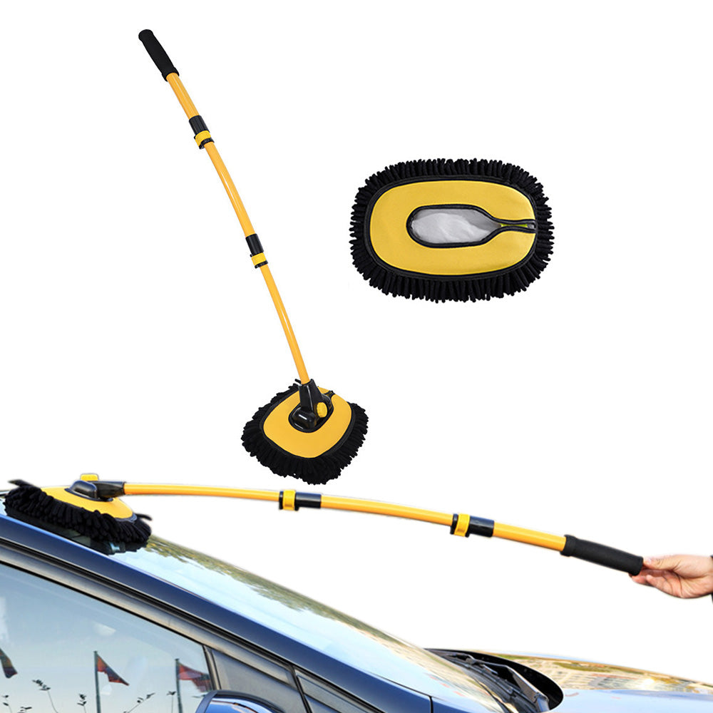 3-Section Telescopic Car Wash Brush 15-Degree Bent Handle with Extra Head
