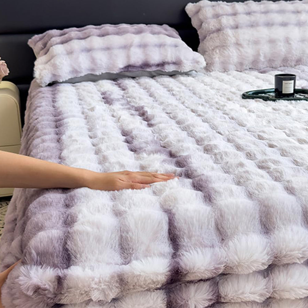 Faux Fur Fitted Sheet with Pillowcases-Purple