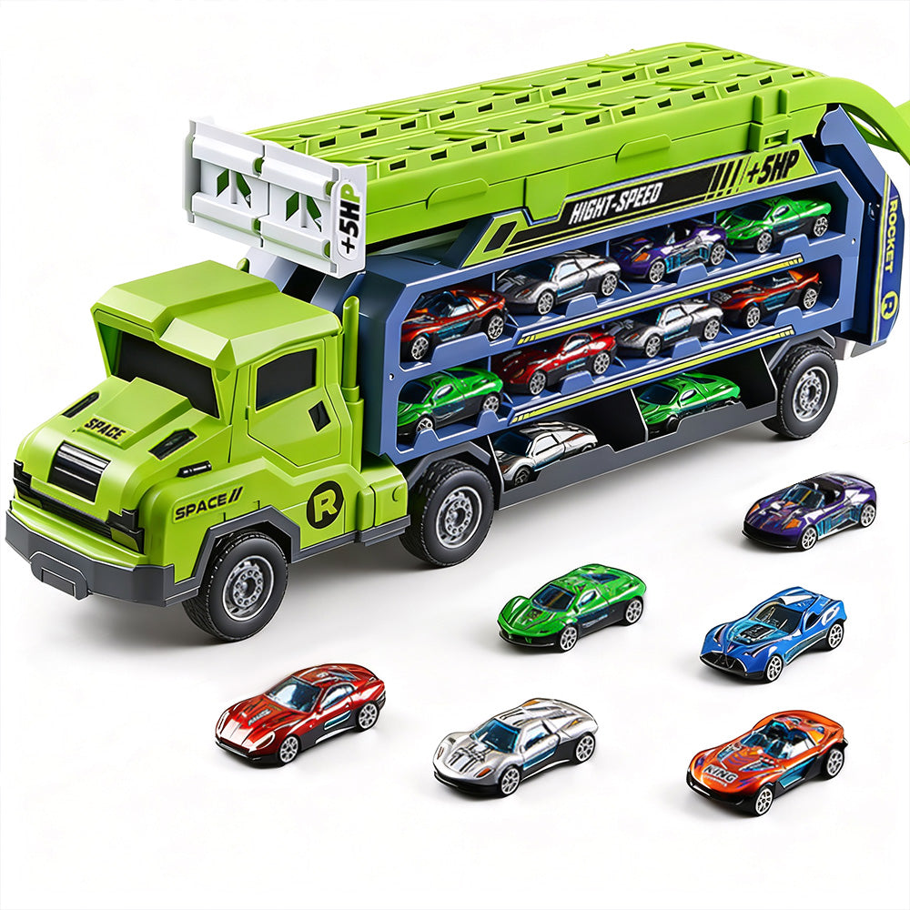 Carrier Truck Transport Car Toys Foldable 3 Layer Car Race Track Toys With 6 Toy Cars