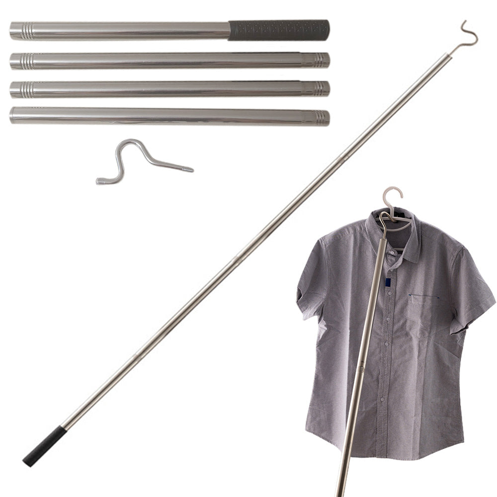 Clothes Hook Pole Stainless Steel Extendable with Sponge Handle for Hang Reach