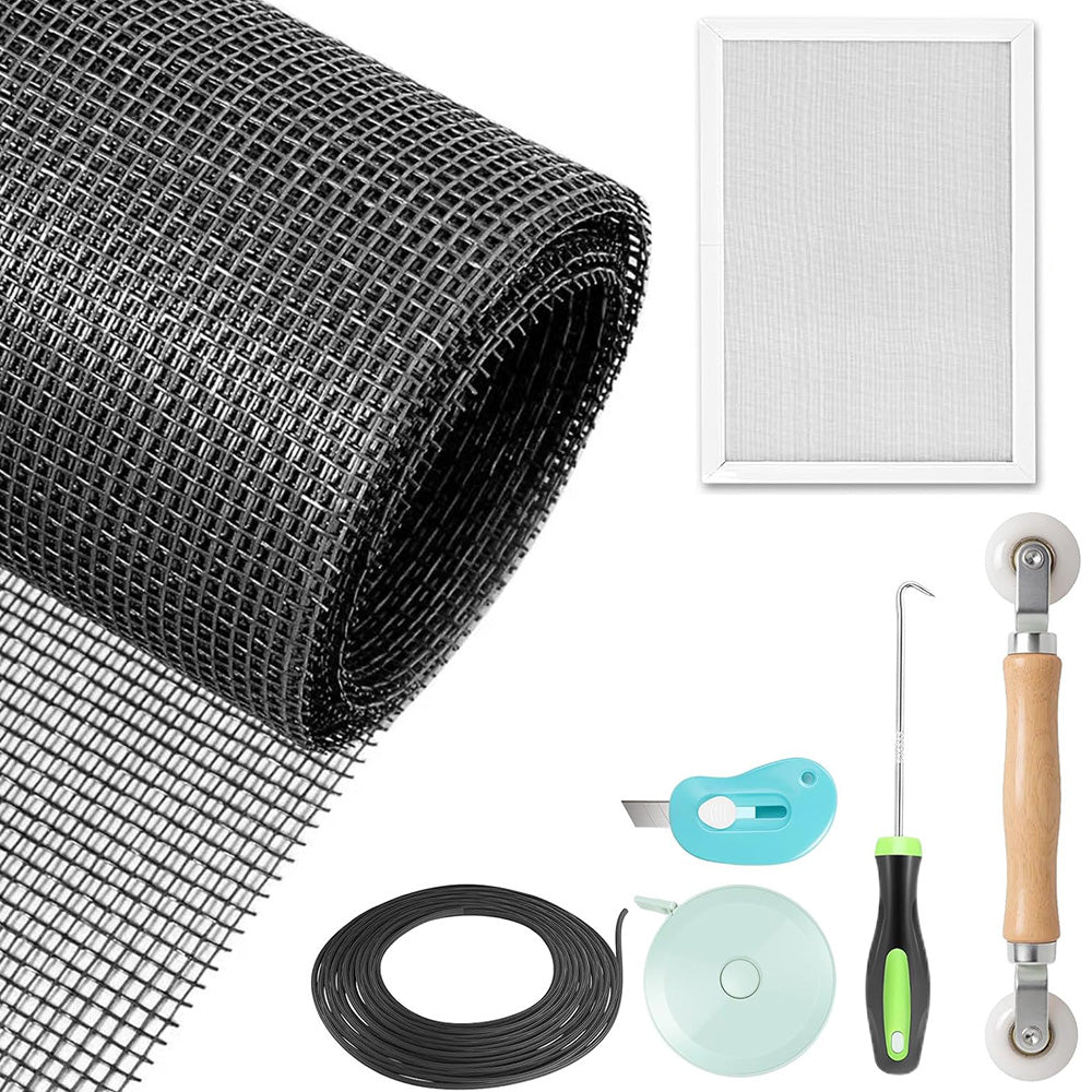 DIY Window Screen Repair Kit Fiberglass Mesh with Tools for Doors Patio Porch
