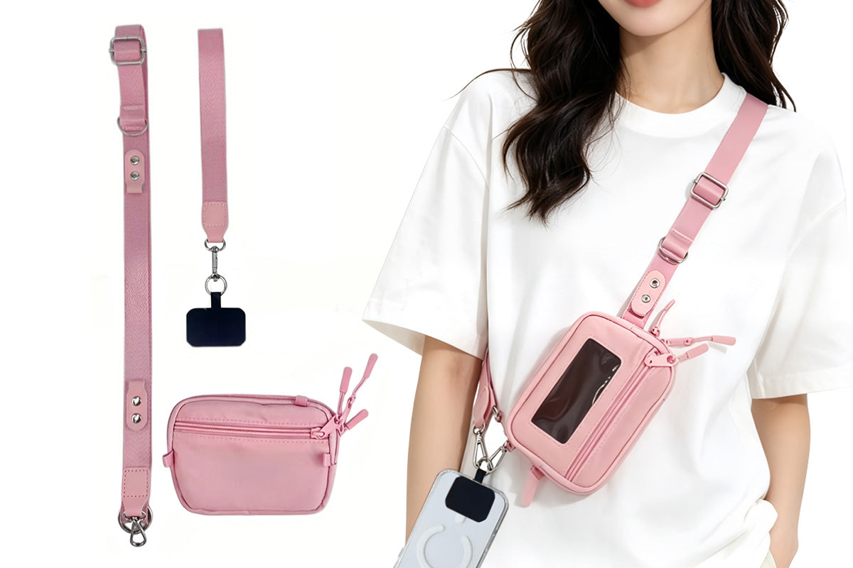 2-in-1 Phone Crossbody Strap Clear Window Card Wallet Pouch Travel Adjustable Shoulder Strap Bag