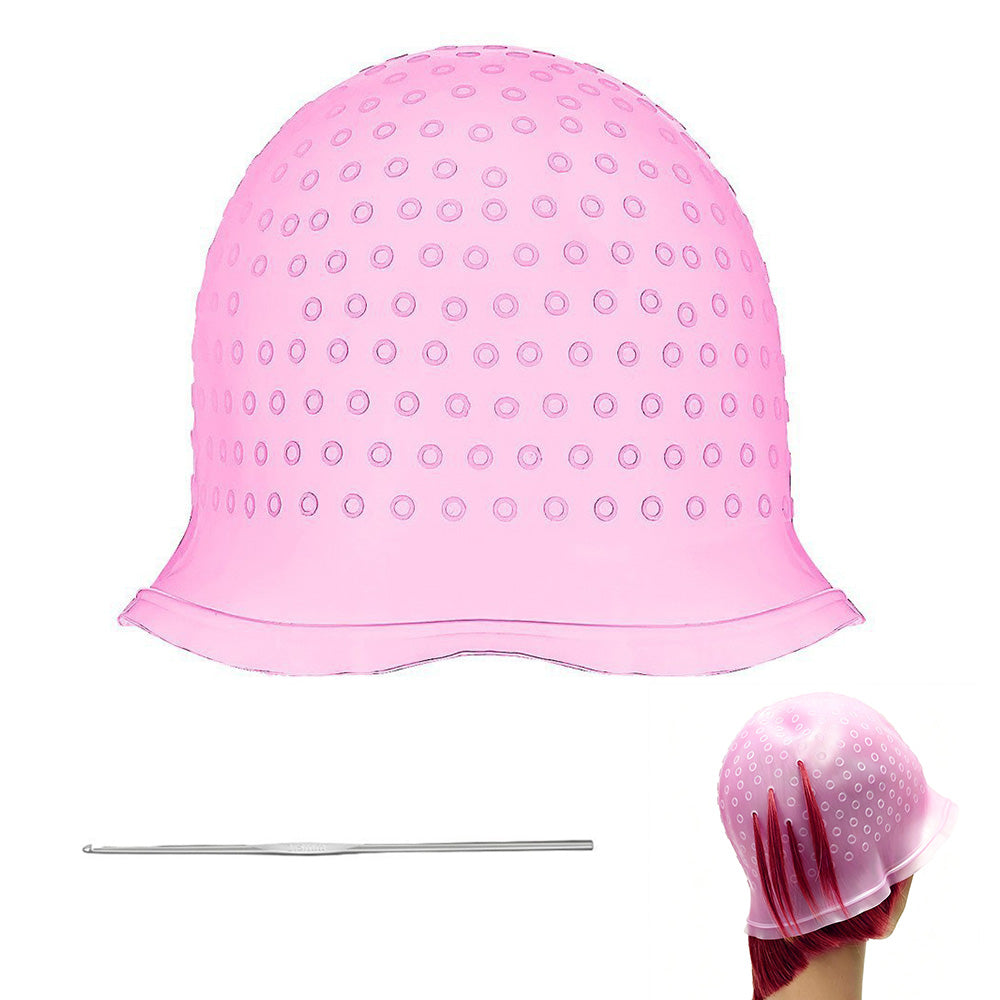Reusable Silicone Hair Highlighting Cap with Stainless Steel Hook