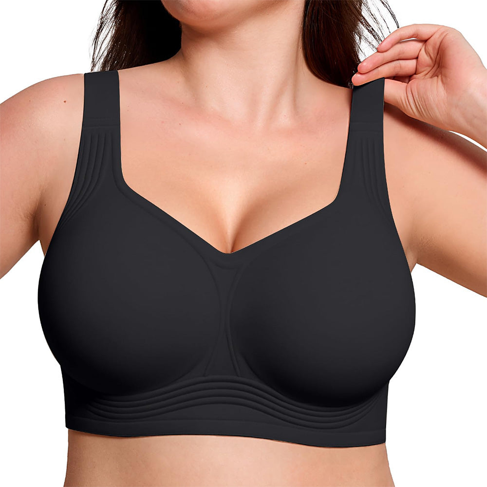 Seamless Wireless Plus Size Bra Full Coverage Comfortable Everyday Support for Women-Black