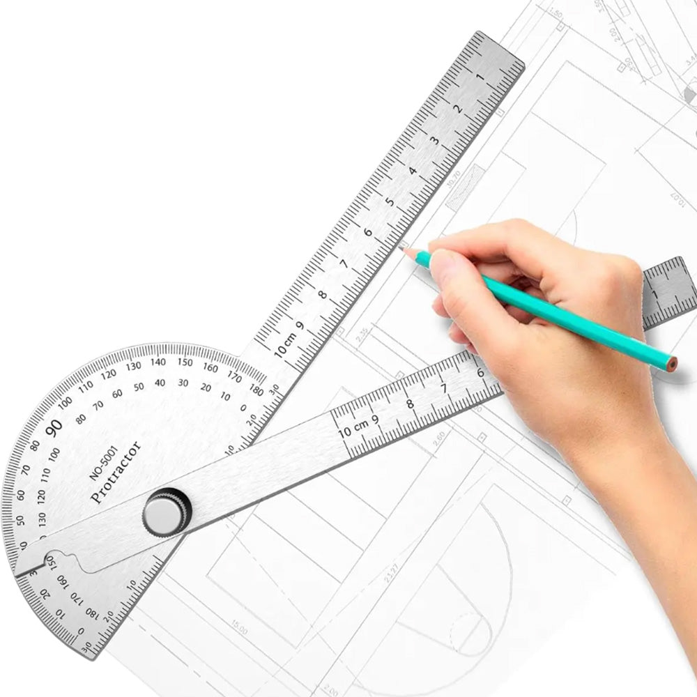Stainless Steel Angle Protractor 0-180 Degree Gauge for Woodworking DIY Measuring Tool