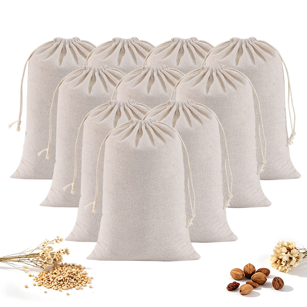 10 Pack Cotton Linen Drawstring Storage and Gift Bags in 2 Sizes