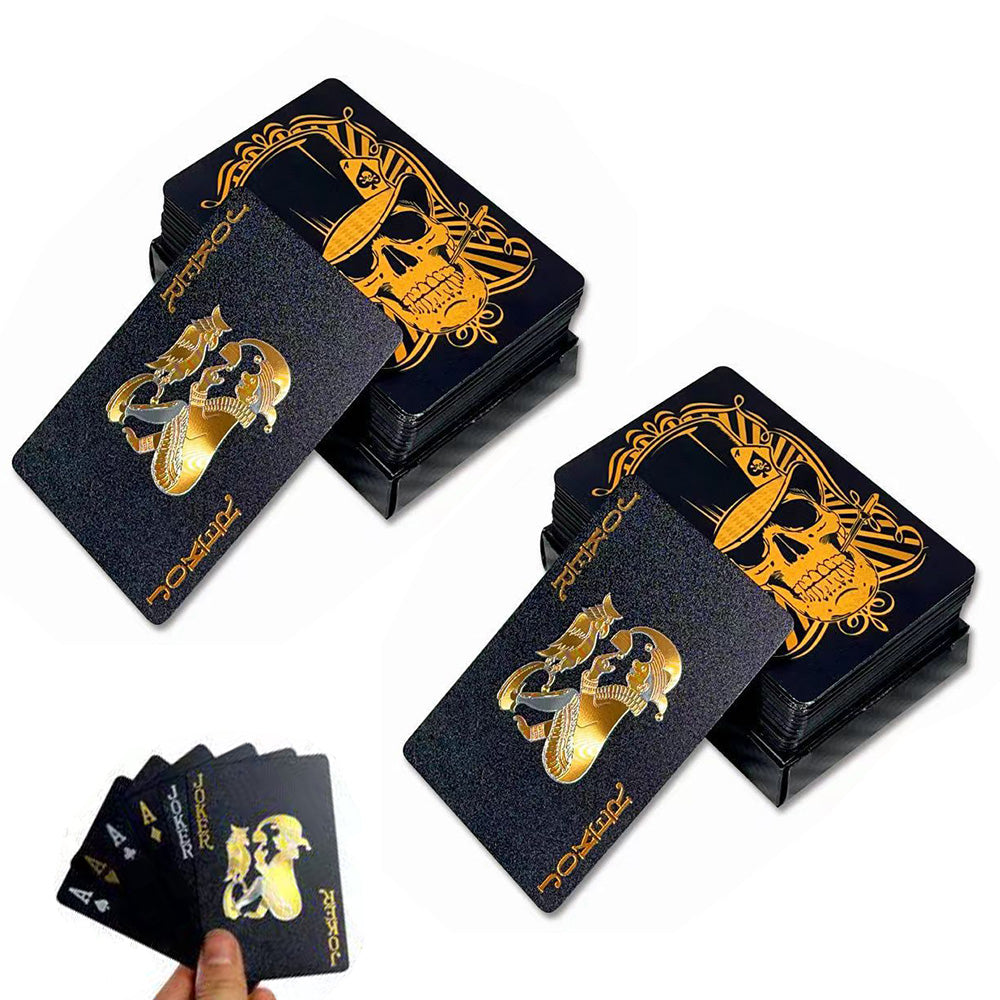 2XWaterproof Playing Cards PVC Plastic Poker Deck Black & Gold Skull Design