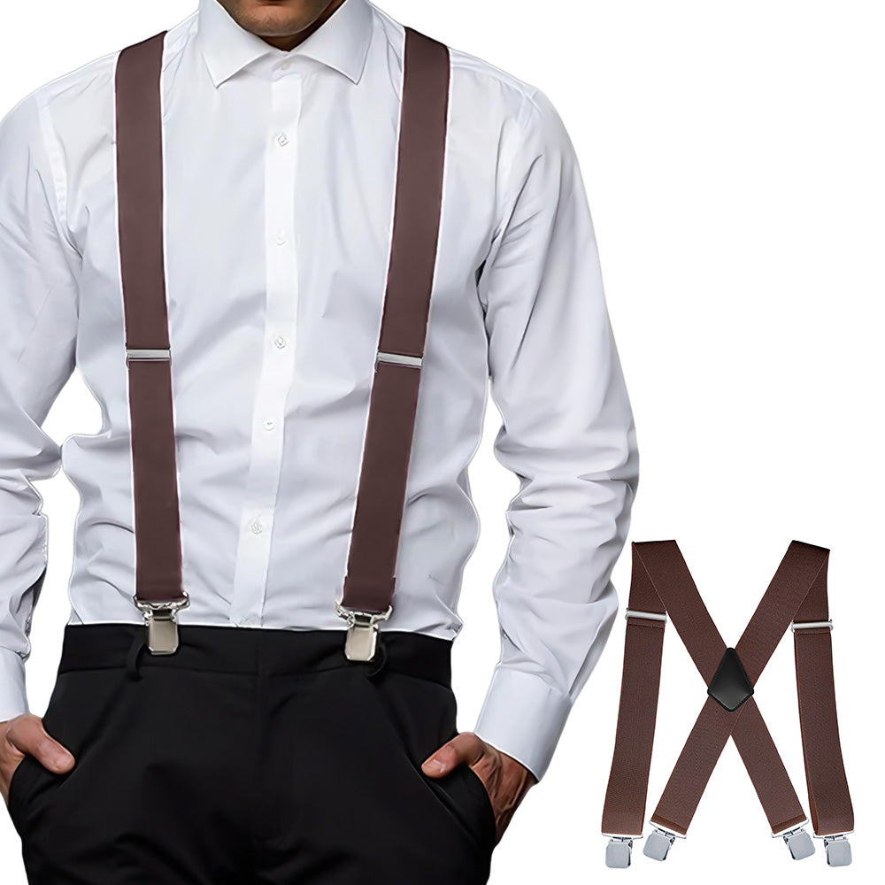 Mens X Back Elastic Suspenders with 4 Metal Clips Adjustable to 120cm