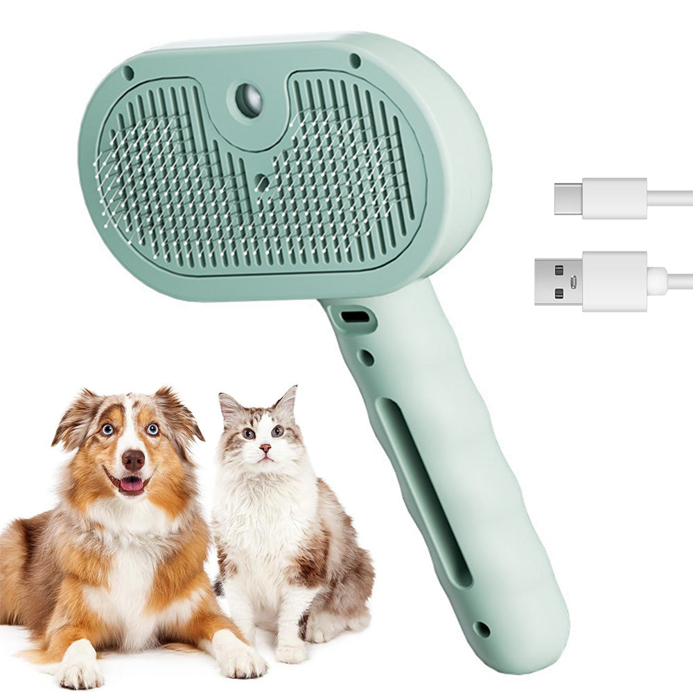 Rechargeable Pet Cat Dog Grooming Spray Brush with Self-Cleaning Function
