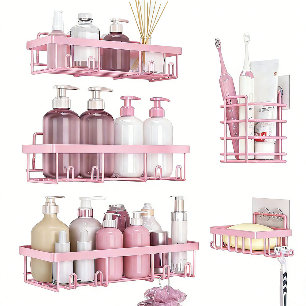 5Pcs Shower Caddy Adhesive Bathroom Wall Organizer Rack