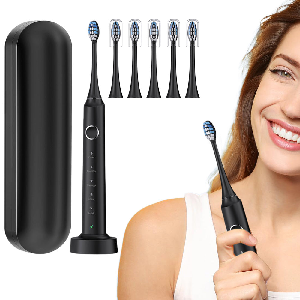 Electric Toothbrush Wireless Charging with 5 Modes 6 Brush Heads and Smart Timer