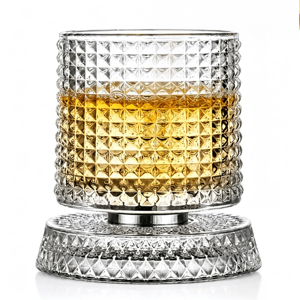 Spinning Rotating Whiskey Glass 270ml Transparent Glass for Home Bar