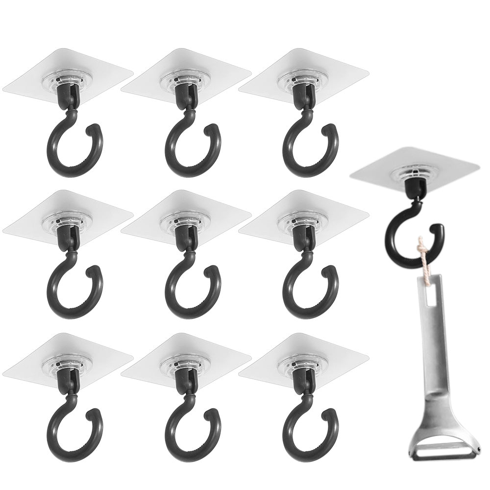 10 Pcs No Drill Ceiling Hooks 360 Degree Rotating Self Adhesive Hooks