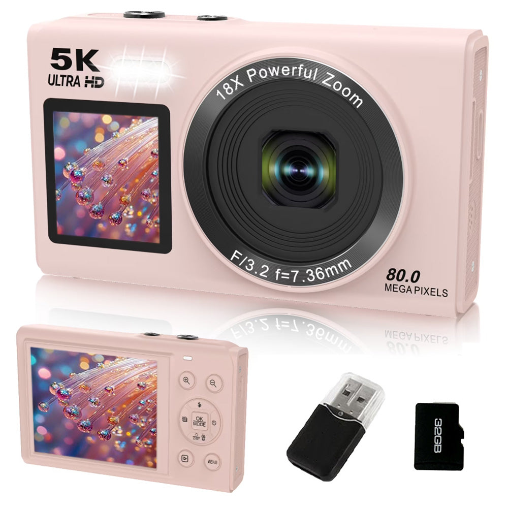 5K HD Dual Screen Digital Camera Point and Shoot Selfie Camera with LED Fill Light