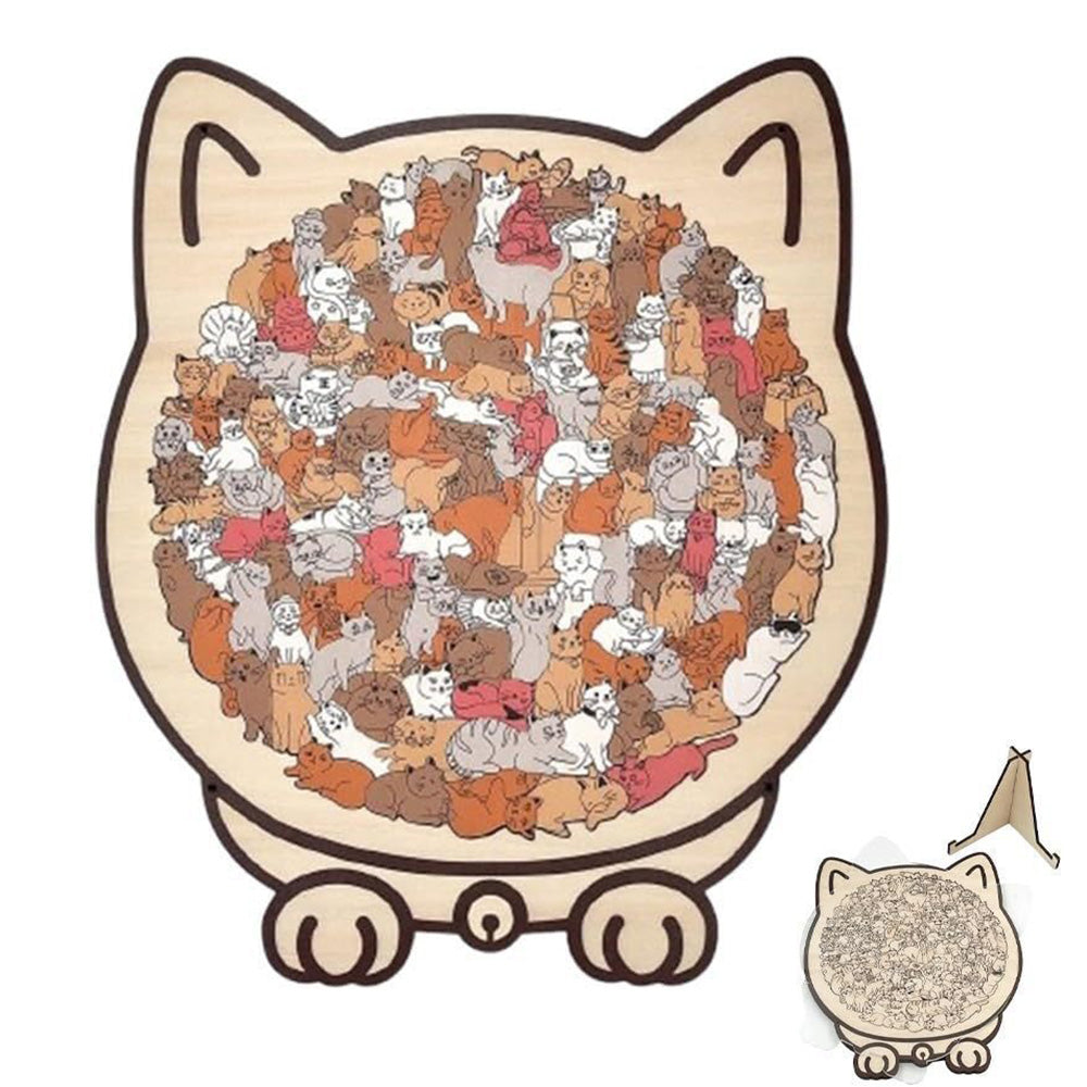 135 Pieces Colored Cat Shaped Wooden Jigsaw Puzzle With Stand For Cat Lovers