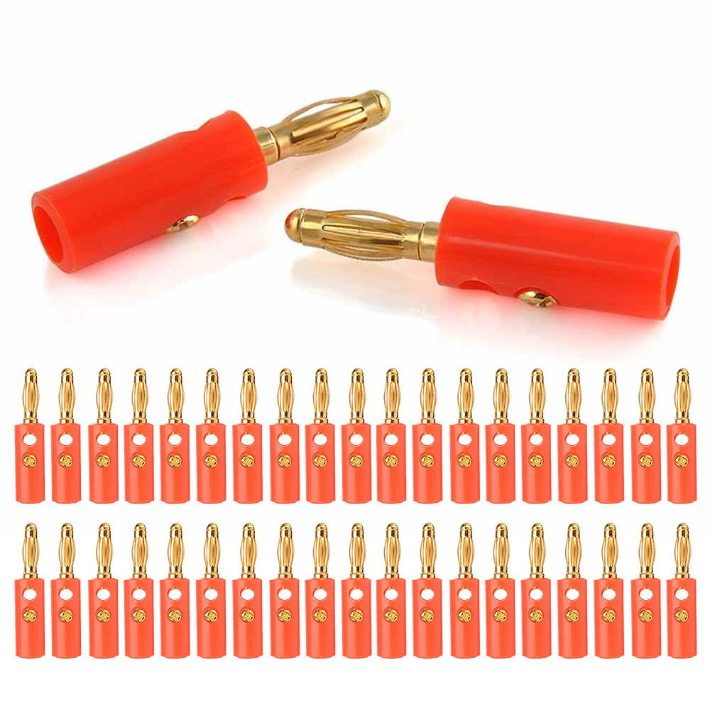 40 PCS Banana Plug Set 0.4cm Gold Plated Red and Black Speaker Connectors for Audio