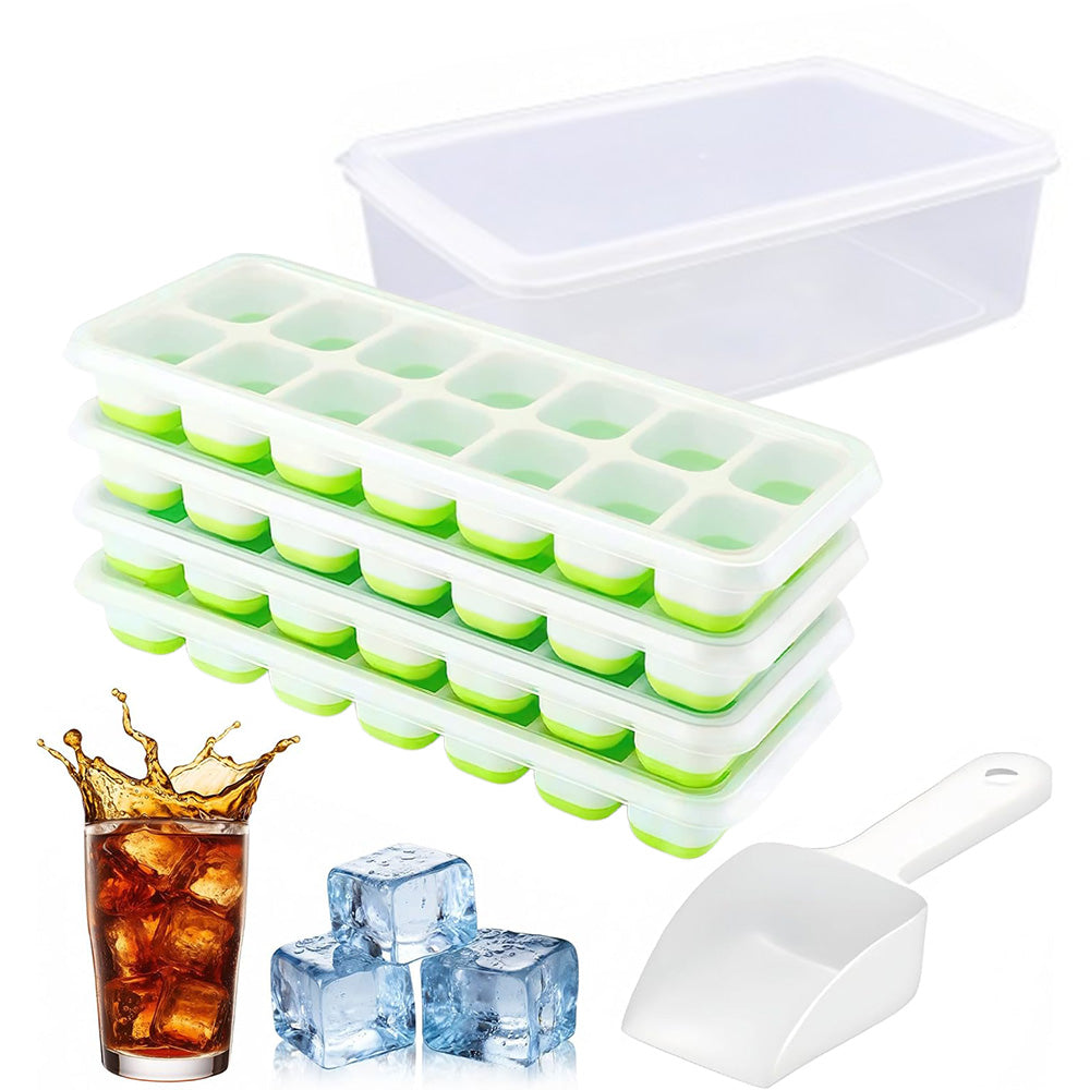 Large Capacity Ice Cube Tray Set with Storage Container and Scoop