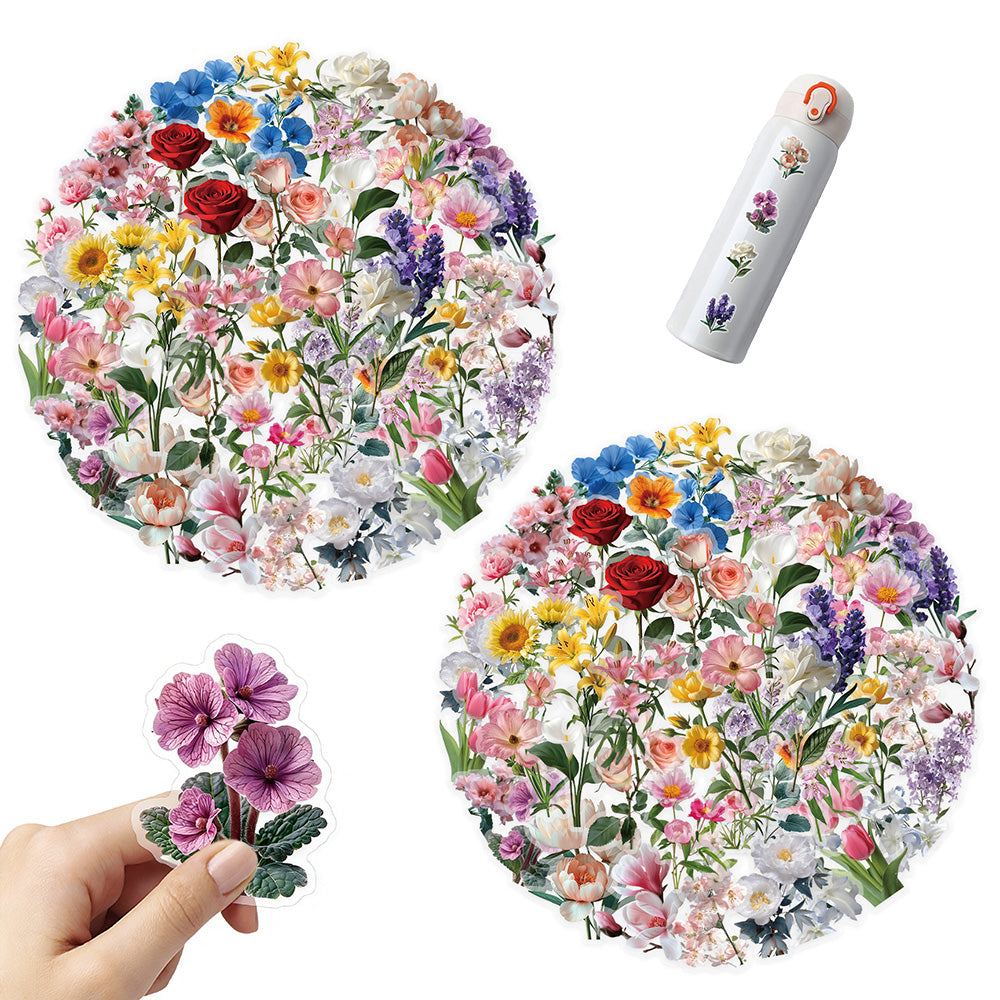 50 Pcs Floral Transparent PET Stickers DIY Decals for Phone Case Cup Laptop