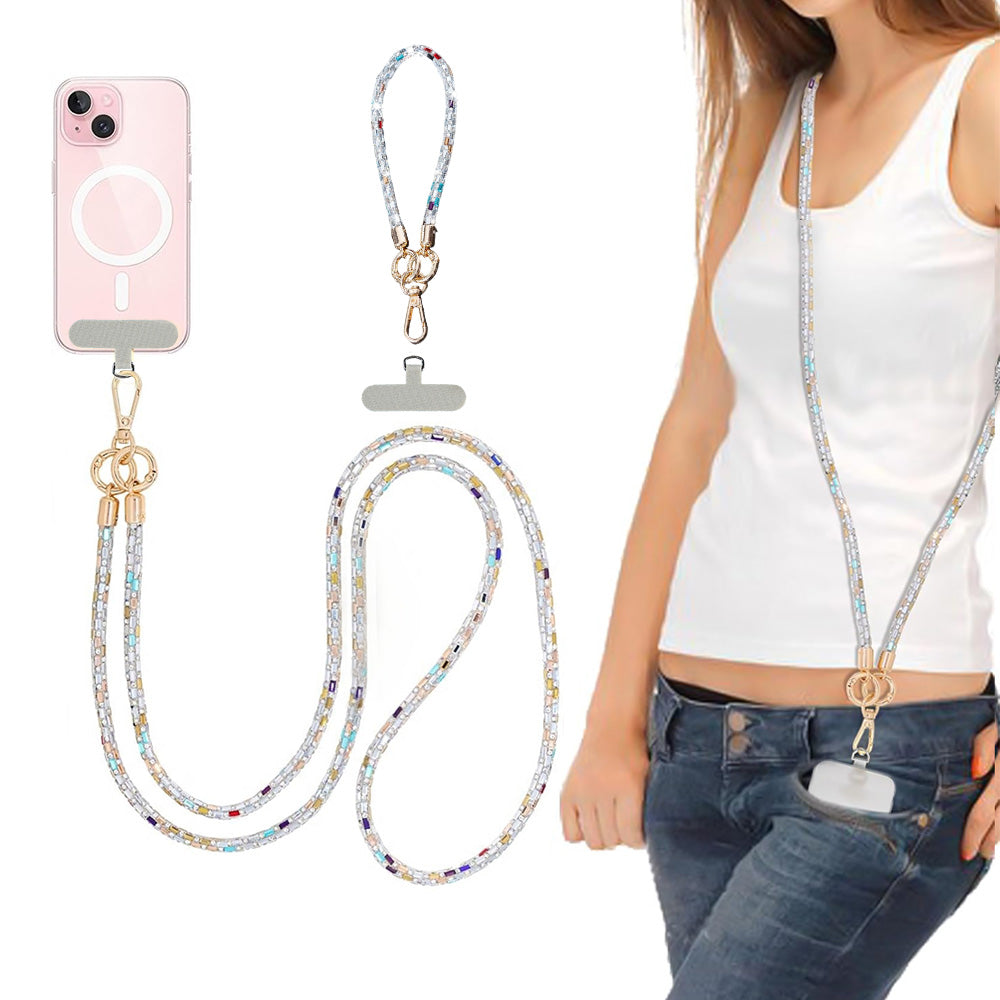 Rhinestone Crossbody Phone Lanyard with Wrist Strap and Locking Clips