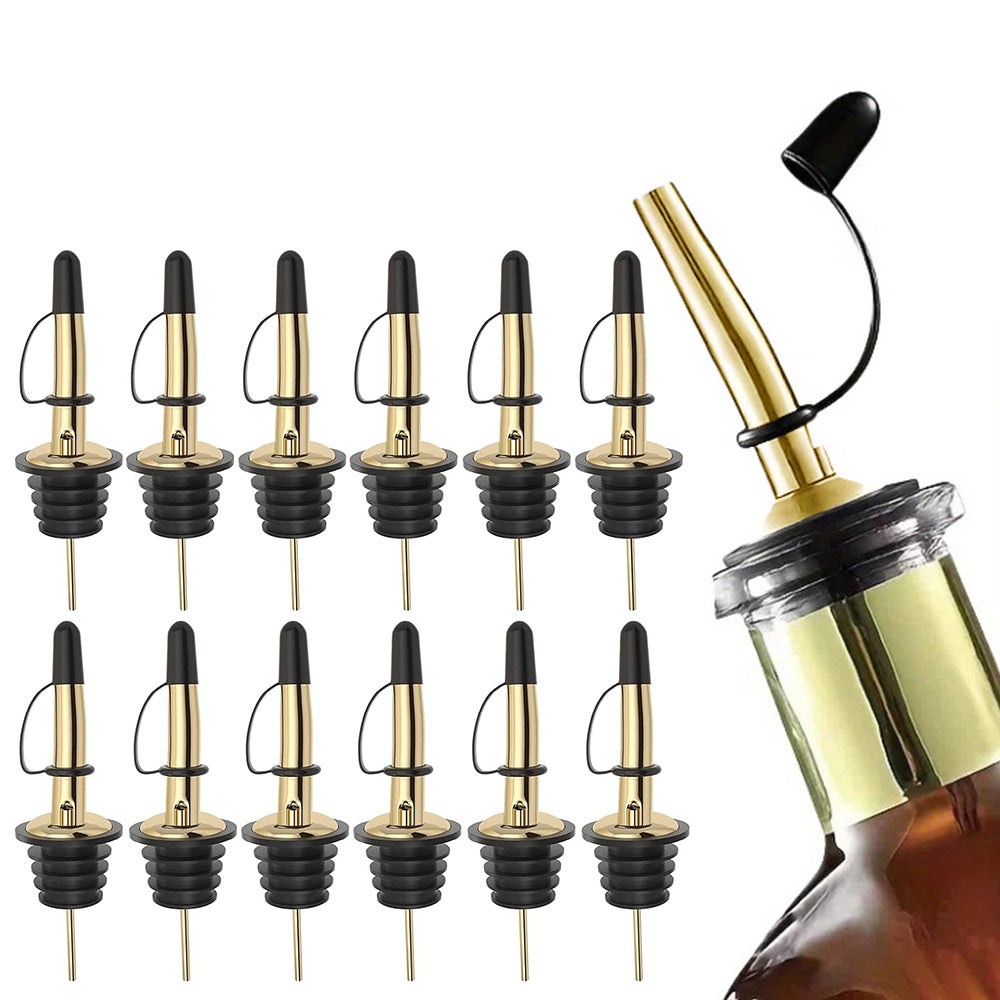12Pcs Stainless Steel Non Drip Wine Pourers with Dust Caps