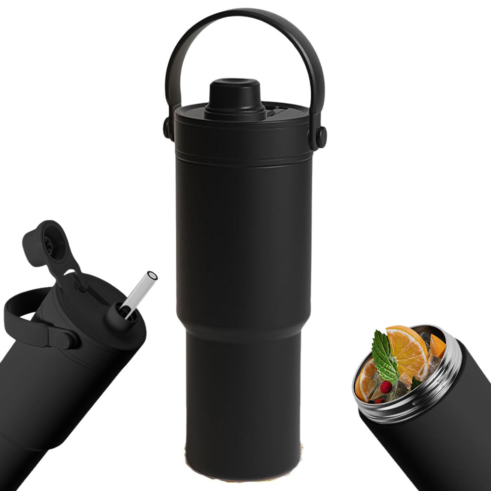 Dual Lid Tumbler with Straw 735ml Large Capacity Vacuum Insulated Water Bottle