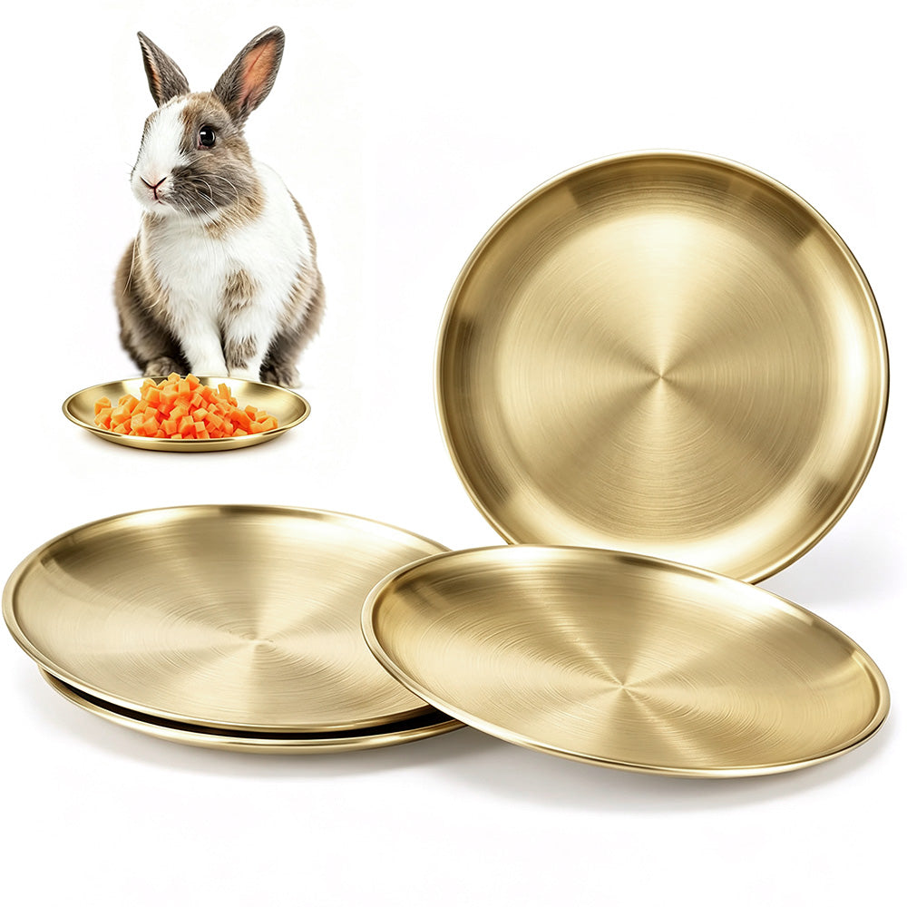 4Pcs Stainless Steel Pet Bowls Durable Shallow Pet Feeding Dishes for Cats Dogs-Gold