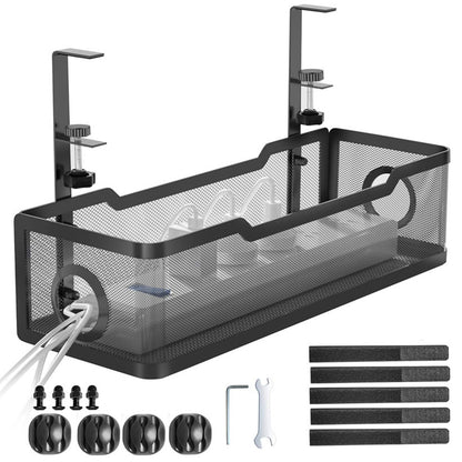 Iron Mesh Under Desk Cable Management Tray No Drill With Clamp Mount