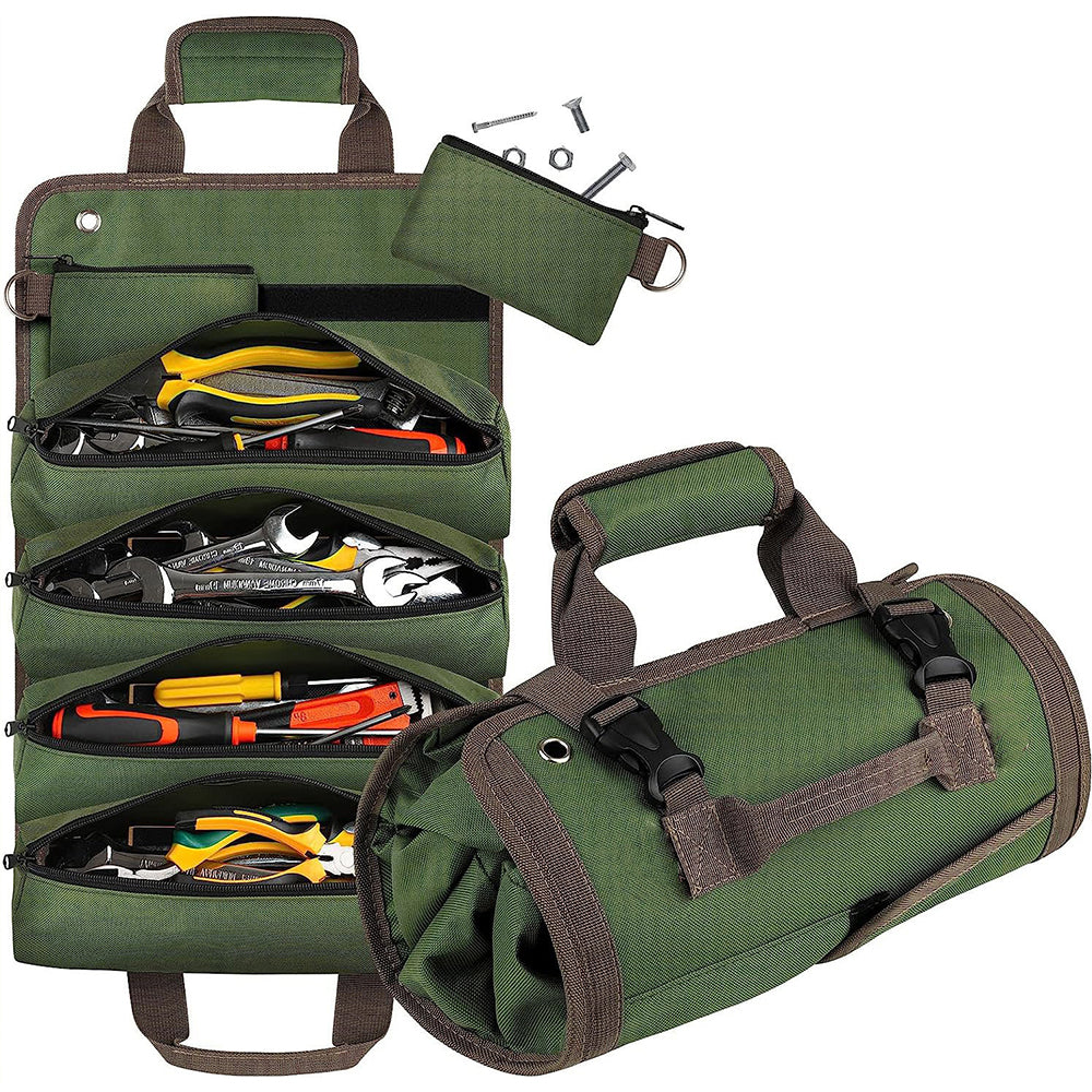 Roll-Up Hardware Tool Storage Bag with Detachable Zipper Pouch
