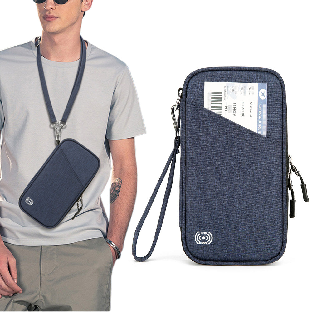 Passport Holder Family RFID Travel Document Organizer With Zipper-Black