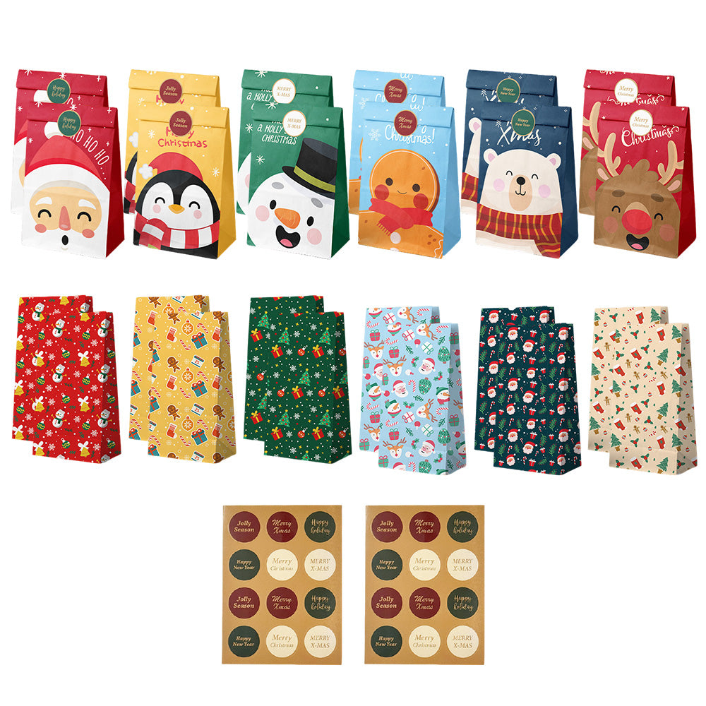 24PCS Christmas Flat Top Paper Gift Bags for Christmas Eve Apples
