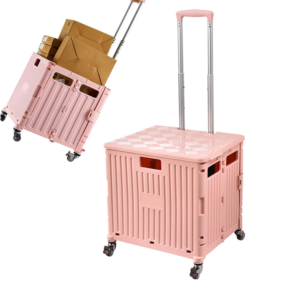 65L Foldable Utility Cart with Lid & 360 Degree Wheels Portable Rolling Crate-Black