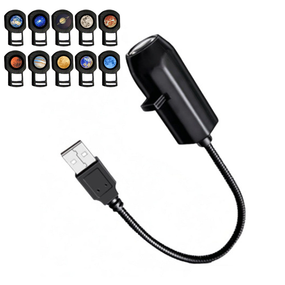 USB Star Projector Light Galaxy Planet Night Lamp with Replaceable Slides