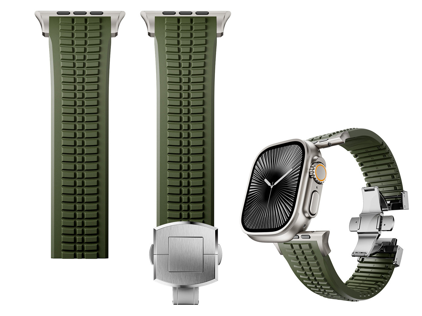 Men's Rubber Watch Band Compatible with Apple Watch Folding Buckle 42 44 45 46 49mm