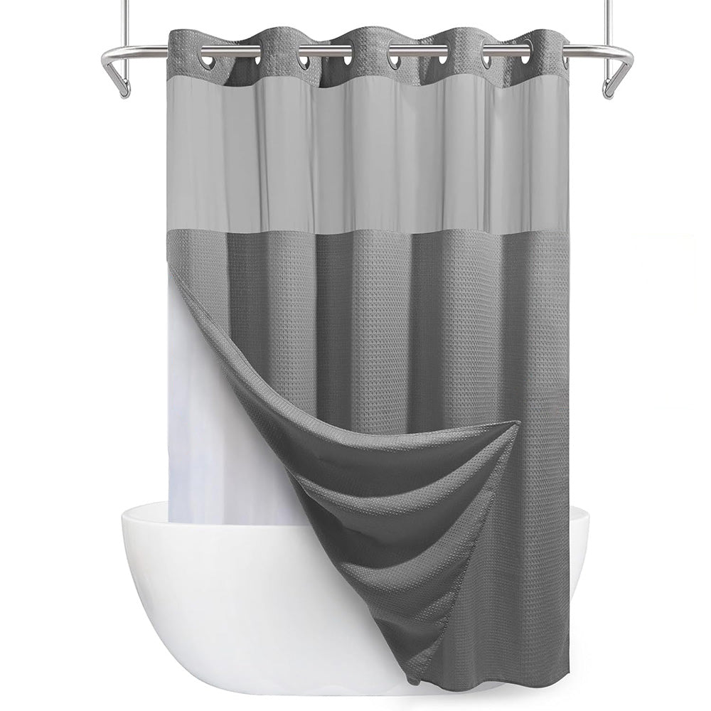 No Hook Shower Curtain with Snap-in Liner and See Through Top Window