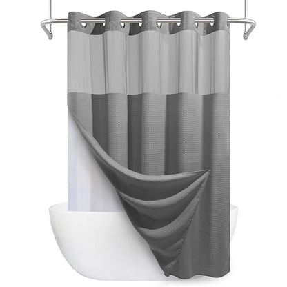 No Hook Shower Curtain with Snap-in Liner and See Through Top Window