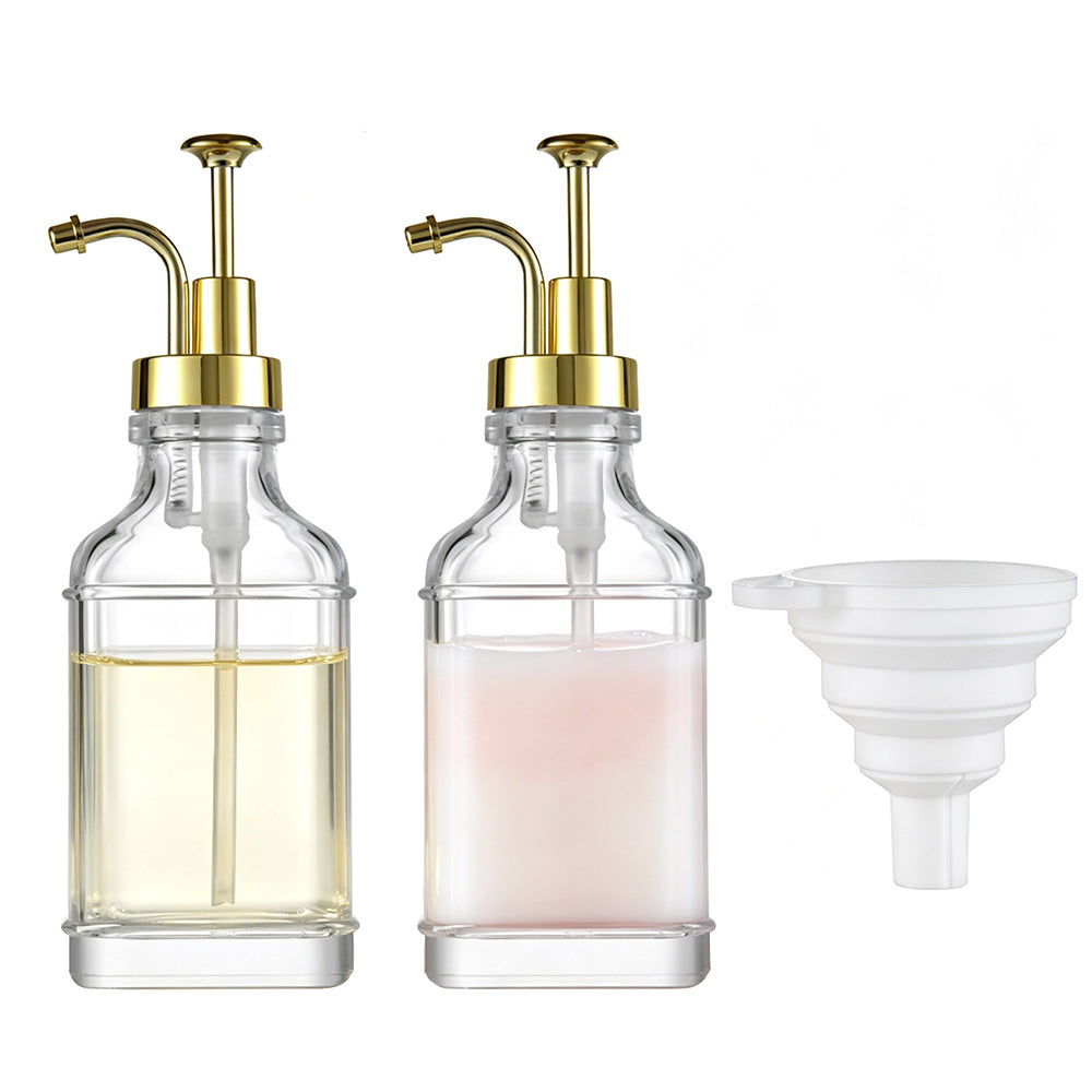 2 Pack 500ml Square Glass Syrup Soap Dispenser Bottles with Funnel