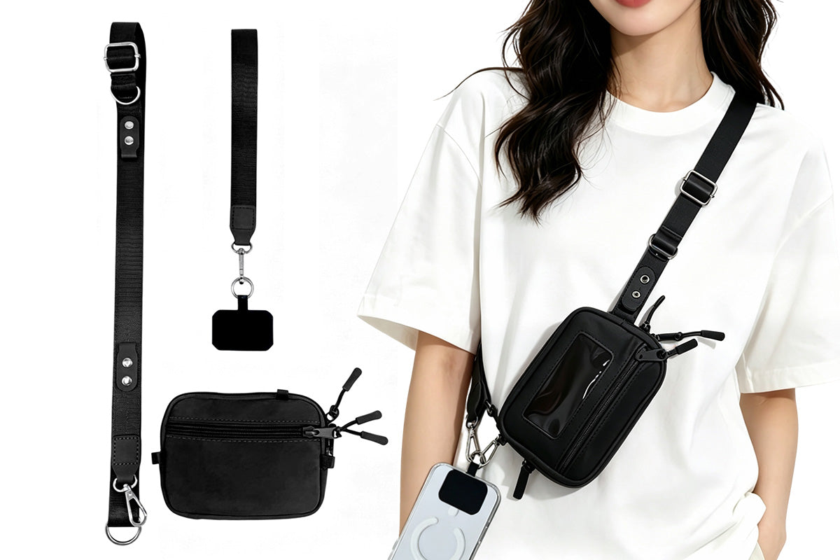 2-in-1 Phone Crossbody Strap Clear Window Card Wallet Pouch Travel Adjustable Shoulder Strap Bag