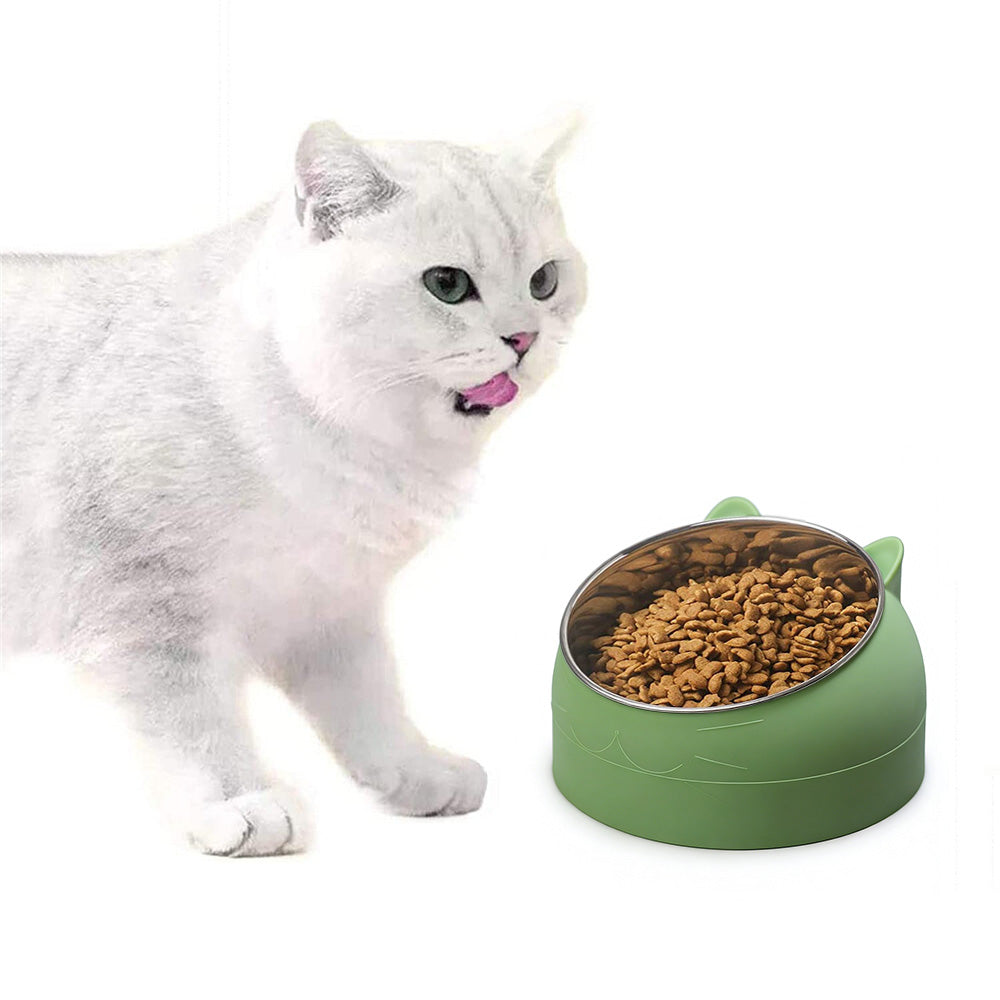 400ml Stainless Steel Tilted Pet Bowl Non-Slip Raised Feeder for Cats and Dogs