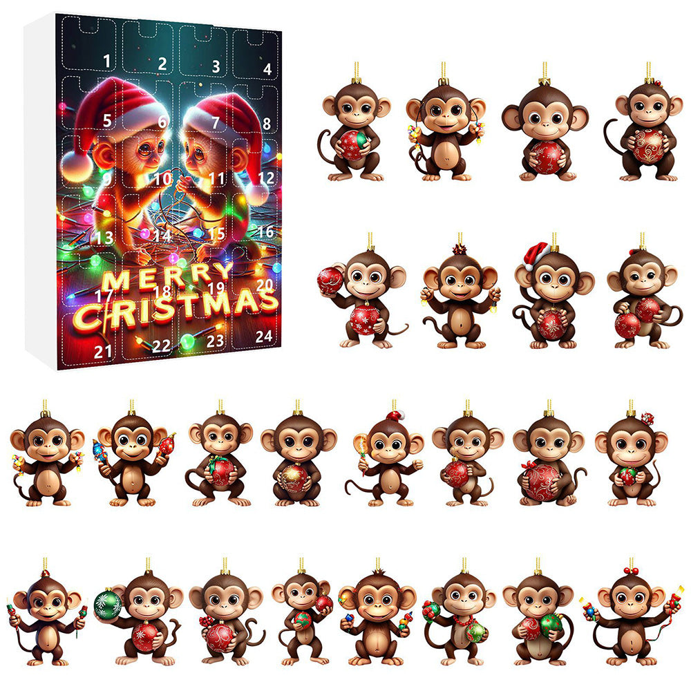 2025 Advent Countdown Calendar Funny Monkey Ornament Christmas Hanging Ornaments