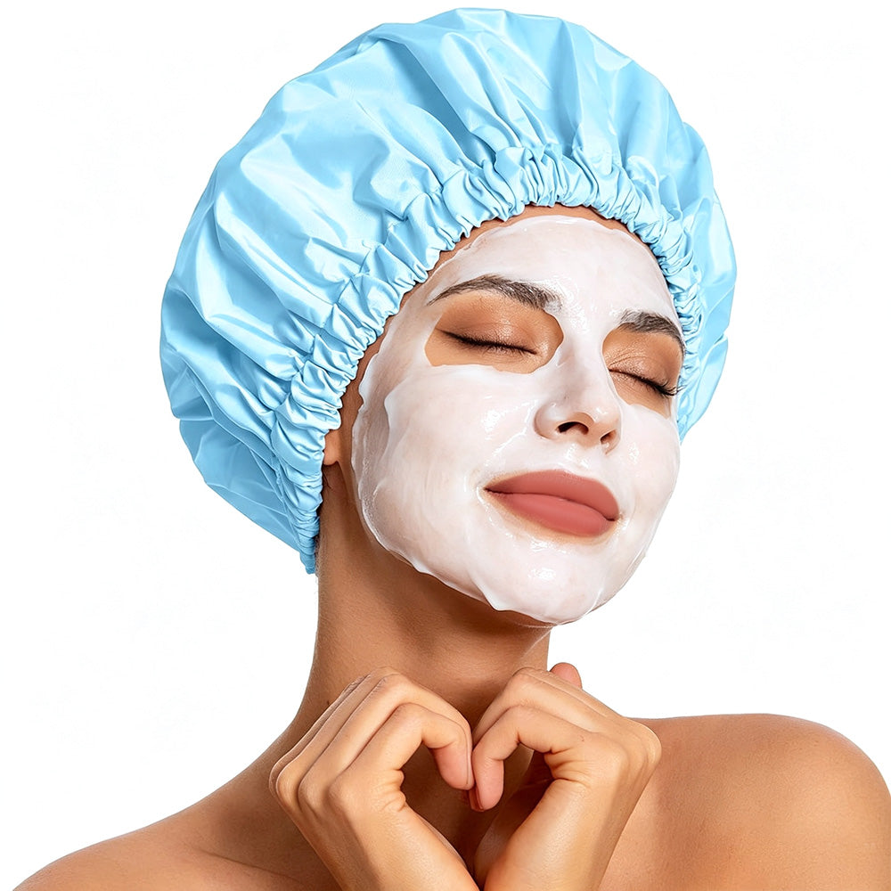 Reusable Water-Resistant Double-Layer Polyester and Satin Shower Cap for Women