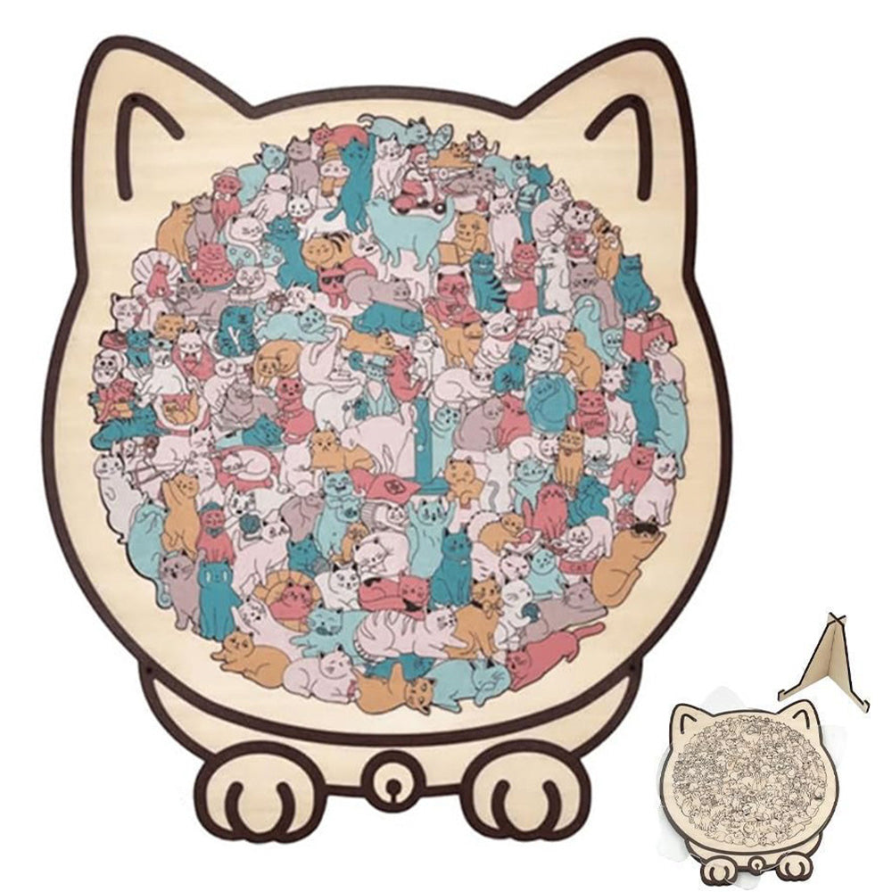 135 Pieces Colored Cat Shaped Wooden Jigsaw Puzzle With Stand For Cat Lovers