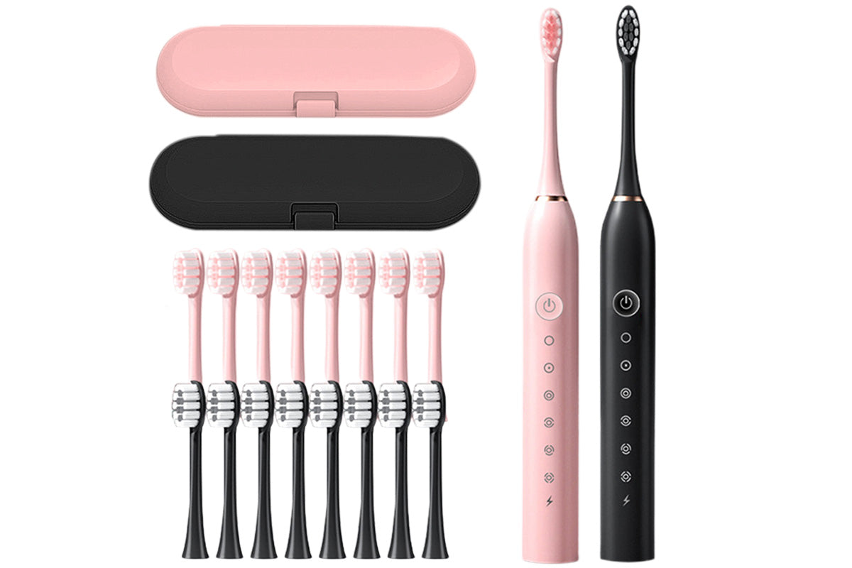 Couple's Electric Toothbrush Set with Travel Case -White and Pink