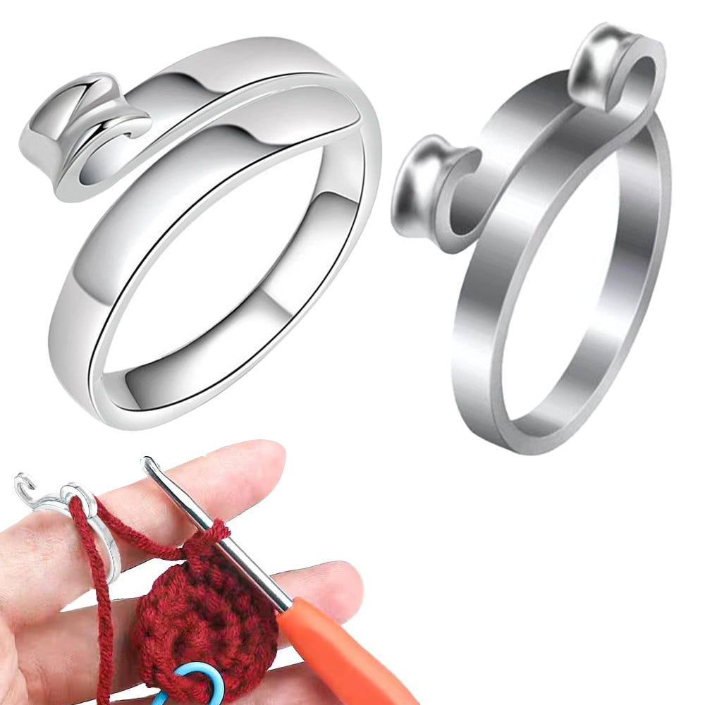 2Pcs  Adjustable Knitting Crochet Loop Ring Open Yarn Guide Crochet Ring-Silver