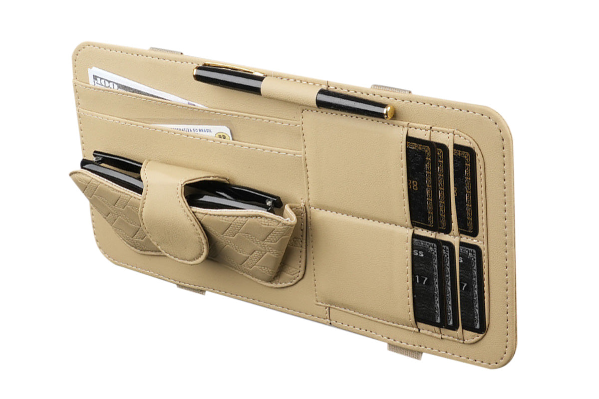 Car Sun Visor Organizer with Card Slots Sunglasses Holder Auto Interior Accessories Storage Holder with Tickets Slots