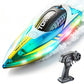 Rechargeable Water-resistant Remote Control Boat with Color LED Lights for Pool Lake